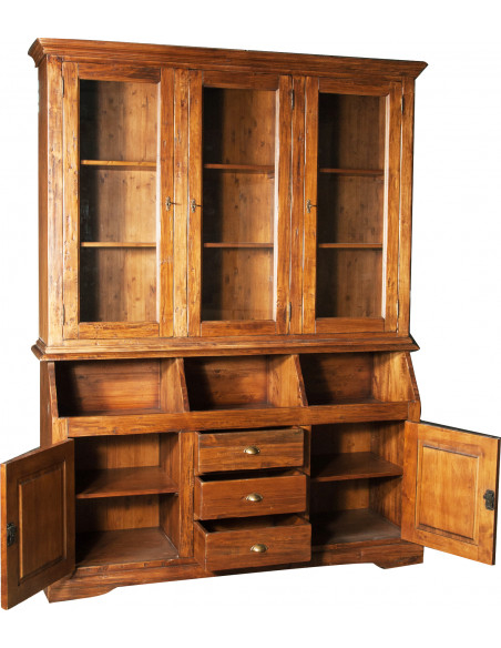 Libreria  Country in legno massello di tiglio finitura noce 172x50x226 cm