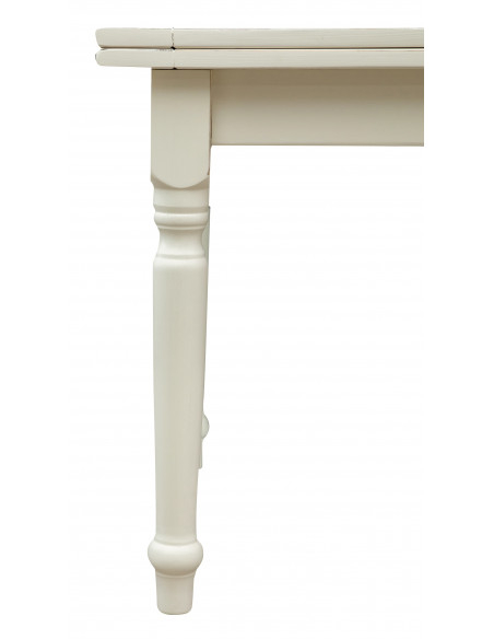 Table à rallonge style champêtre en tilleul massif, finition blanche antique L200xPR90xH80 cm