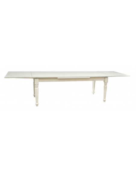 Country-style solid lime wood antiqued white finish W 220xDP100xH80 cm sized extensible table. Made in Italy