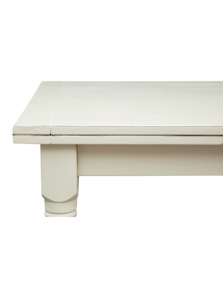 Table à rallonge style champêtre en tilleul massif, finition blanche antique L220xPR100xH80 cm
