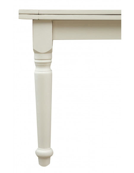 Table à rallonge style champêtre en tilleul massif, finition blanche antique L220xPR100xH80 cm