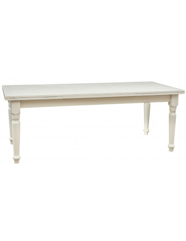 Tavolo Country allungabile in legno massello di tiglio finitura bianca anticata 220x100x80 cm. Made in Italy