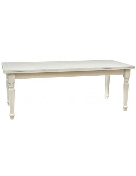 Tavolo Country allungabile in legno massello di tiglio finitura bianca anticata 220x100x80 cm. Made in Italy