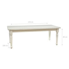 Mesa Country extensível em madeira maciça de lima com acabamento branco antigo de 220x100x80 cm. Feito na Itália 2