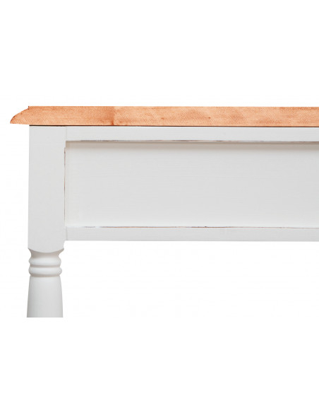 Tavolino Country in legno massello di tiglio struttura bianca anticata piano finitura naturale 80x38x80 cm