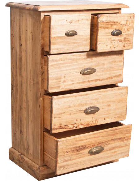 Cassettiera Country in legno massello di tiglio finitura naturale 63x41x100 cm