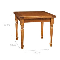 Table à rallonge style champêtre en bois massif de tilleul massif, finition noyer L90xPR90xH80 cm 2