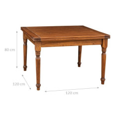 Mesa dobrável extensível country em madeira maciça de tília, acabamento em nogueira, 120x120x80 cm. Feito na Itália 2