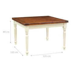 Tavolo allungabile a libro Country in legno massello di tiglio struttura bianca anticata piano noce 120x120x80 cm. Made in Italy 2