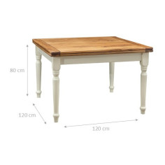 Gran mesa cuadrada de madera maciza de dos tonos con extensión plegable. Hecho en italia 2