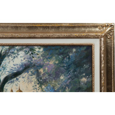 Óleo sobre tela pintado à mão com moldura de madeira, acabamento em folha de ouro, 140x3x110 cm 2