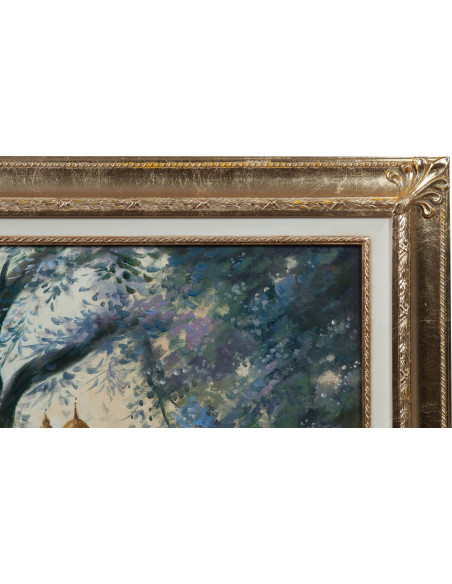 Óleo sobre tela pintado à mão com moldura de madeira, acabamento em folha de ouro, 140x3x110 cm