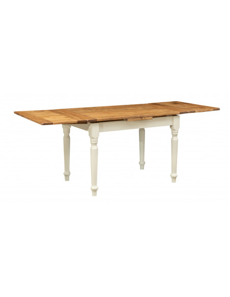 Tavolo Country allungabile in legno massello di tiglio struttura bianca anticata piano naturale L120xPR80xH80 cm. Made in Italy