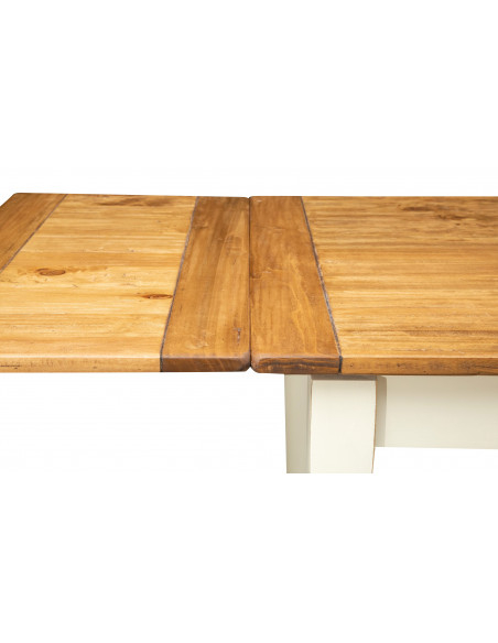 Tavolo Country allungabile in legno massello di tiglio struttura bianca anticata piano naturale L120xPR80xH80 cm. Made in Italy