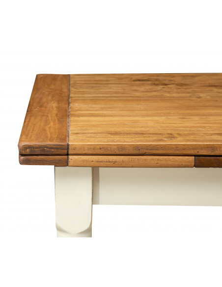 Tavolo Country allungabile in legno massello di tiglio struttura bianca anticata piano naturale L120xPR80xH80 cm. Made in Italy