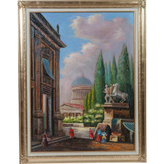 Dipinto a mano olio su tela con cornice in legno finitura foglia oro 110x3x140 cm