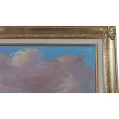 Dipinto a mano olio su tela con cornice in legno finitura foglia oro 110x3x140 cm 2