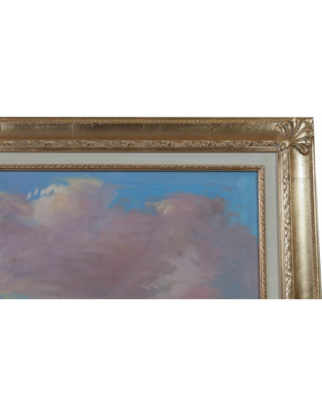 Óleo sobre tela pintado à mão com moldura de madeira, acabamento em folha de ouro, 110x3x140 cm