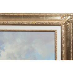 Óleo sobre tela pintado à mão com moldura de madeira, acabamento em folha de ouro, 140x3x110 cm 2