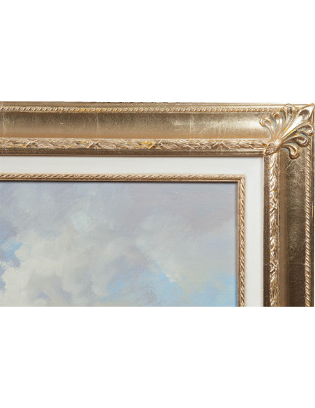 Dipinto a mano olio su tela con cornice in legno finitura foglia oro 140x3x110 cm