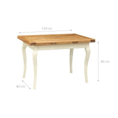 Mesa Country extensível em madeira maciça de tília, estrutura branca antiga, tampo natural L120xDP80xA80 cm. Feito na Itália 2