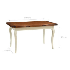 Mesa de comedor extensible de madera maciza de tilo estructura con efecto blanco envejecido tablero de nogal talla L140xPR80xH80 2