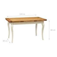 Mesa extensível country em madeira maciça de tília, estrutura branca antiga, tampo natural L140xDP80xA80 cm. Feito na Itália 2