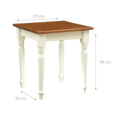 Table à rallonge style champêtre en bois massif structure blanche vieillie sur plan en noyer L70xPR70xH78 cm 2