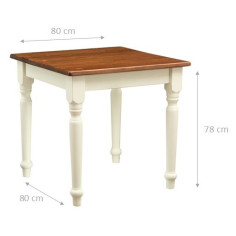 Mesa fixa country em madeira maciça de tília com estrutura branca antiga e tampo em nogueira 80x80x78 cm. Feito na Itália 2
