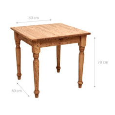 Mesa fixa country em madeira maciça de tília, acabamento natural 80x80x78 cm. Feito na Itália 2