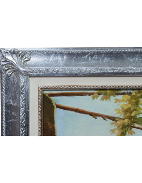 Mão pintado óleo sobre tela com moldura de madeira prata folha finish 110x3x80 cm
