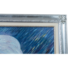 Óleo sobre tela pintado à mão com moldura de madeira, acabamento em folha de prata, 110x3x140 cm 2