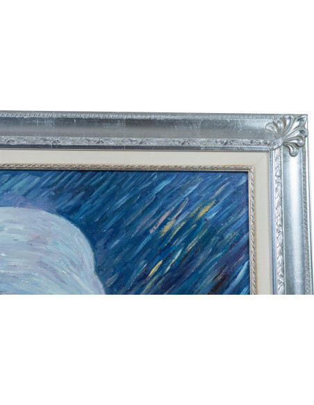 Óleo sobre tela pintado à mão com moldura de madeira, acabamento em folha de prata, 110x3x140 cm