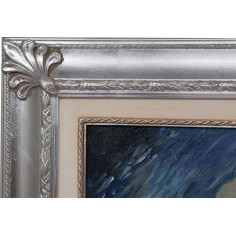 Dipinto a mano olio su tela con cornice in legno finitura foglia argento 70x3x90 cm 2