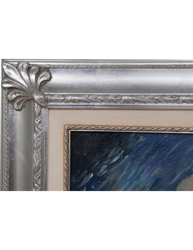 Dipinto a mano olio su tela con cornice in legno finitura foglia argento 70x3x90 cm Dipinto a mano olio su tela con cornice in legno finitura foglia argento 70x3x90 cm