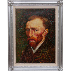 Dipinto a mano olio su tela con cornice in legno finitura foglia argento 70x3x90 cm