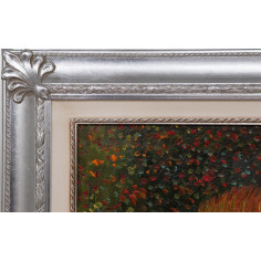 Dipinto a mano olio su tela con cornice in legno finitura foglia argento 70x3x90 cm 2