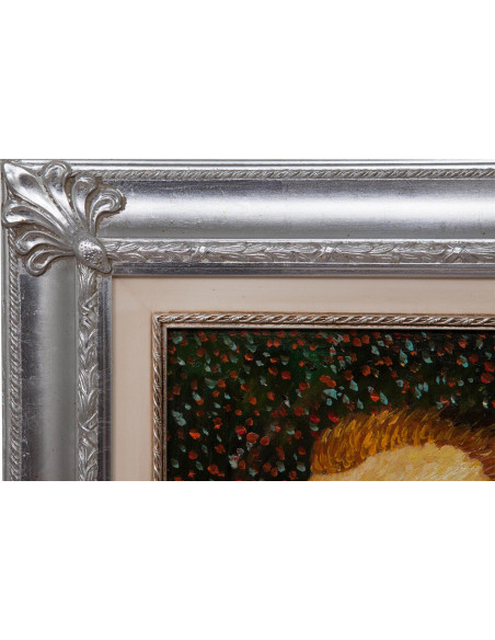 Dipinto a mano olio su tela con cornice in legno finitura foglia argento 50x3x60 cm