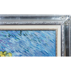 Óleo sobre tela pintado à mão com moldura de madeira, acabamento em folha de prata, 140x3x110 cm 2