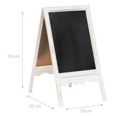 Lavagna da terra bifacciale con cornice in legno finitura bianca anticata L50xPR6xH95 cm 2