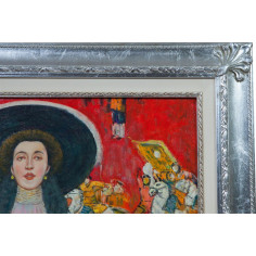 Dipinto a mano olio su tela con cornice in legno finitura foglia argento 80x3x110 cm 2