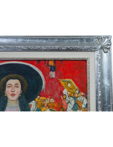 Óleo sobre tela pintado à mão com moldura de madeira, acabamento em folha de prata, 80x3x110 cm Óleo sobre tela pintado à mão com moldura de madeira, acabamento em folha de prata, 80x3x110 cm