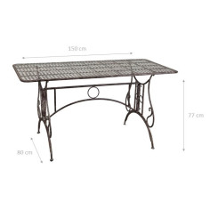 Tavolo in ferro battuto smontabile finitura ruggine anticata 150x80x77 cm 2