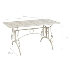 Mesa removível de ferro forjado com acabamento branco antigo 150x80x77 cm 2
