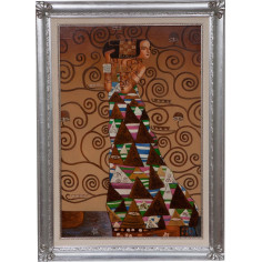 Dipinto a mano olio su tela con cornice in legno finitura foglia argento 80x3x110 cm