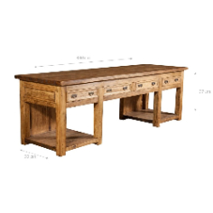 Bancone Country in legno massello di tiglio finitura naturale L300xPR90xH97 cm - Biscottini.it 2