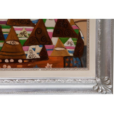 Dipinto a mano olio su tela con cornice in legno finitura foglia argento 80x3x110 cm 2