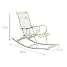 Sedia poltrona a dondolo in ferro battuto finitura bianca anticata L127xPR64xH90 cm 2