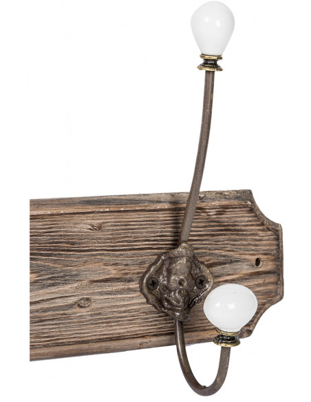 Attaccapanni da parete in legno massiccio e ferro forgiato a mano finitura legno anticato 65x10x21 cm