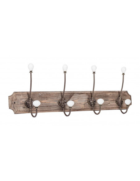 Attaccapanni da parete in legno massiccio e ferro forgiato a mano finitura legno anticato 65x10x21 cm